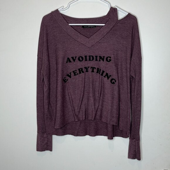 Wildfox "Avoiding Everything" Purple V-Neck Long Sleeve Sweater XS Womens - Picture 3 of 9